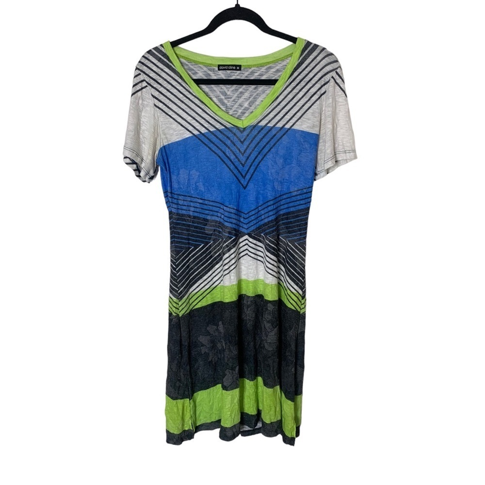 David Cline Medium T-Shirt Style Striped Artsy Lightweight Comfy Dress
